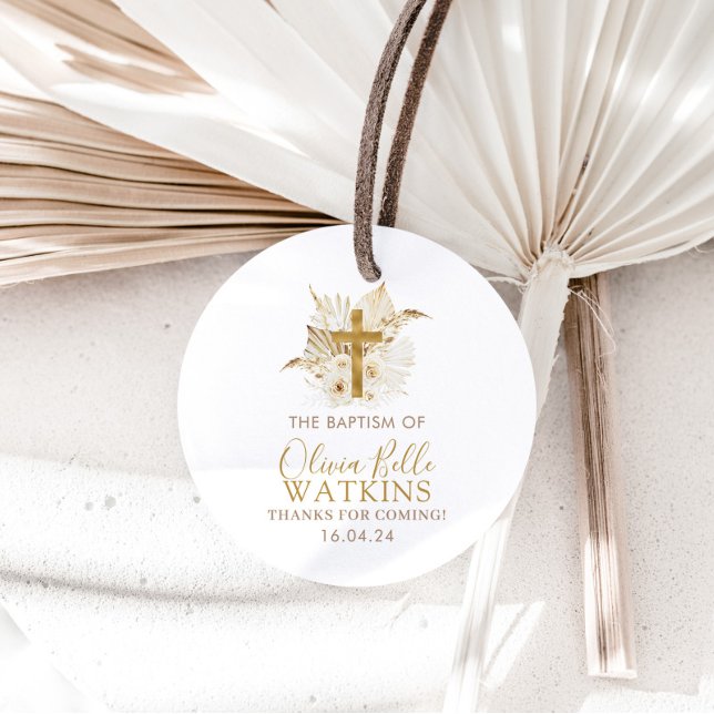 Boho Neutral Dried Palm Floral Taufe Christening Geschenkanhänger (Von Creator hochgeladen)