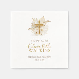 Boho Neutral Dried Palm Floral Taufe Christening Serviette