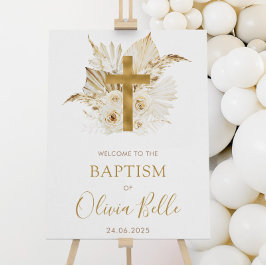 Boho Neutral Dried Palm Floral Taufen Willkommen Poster