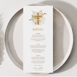 Boho Neutral Dried Palm Taufe Weihnachtsmenü Menükarte