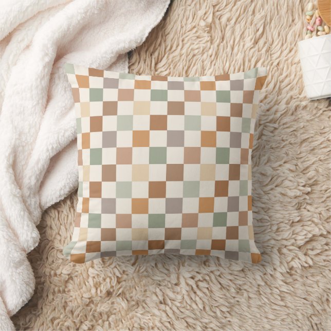 Boho Neutral Earthy Checker Checkerboard Checkered Kissen (Decke)
