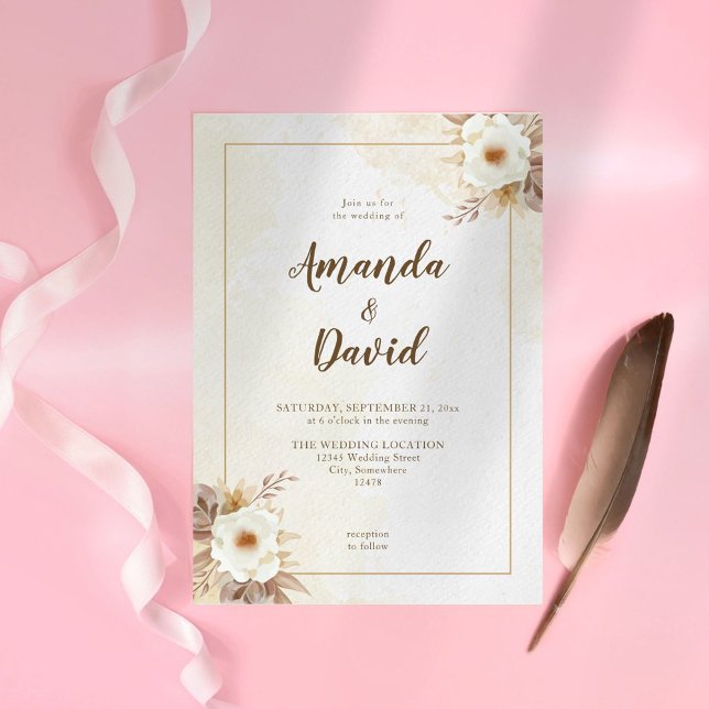 Boho Neutral Floral Wedding Einladung (Von Creator hochgeladen)