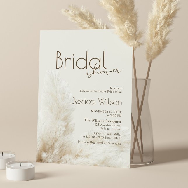 Boho Neutral Fluffy Pampas Grass Brautparty Einladung (Von Creator hochgeladen)