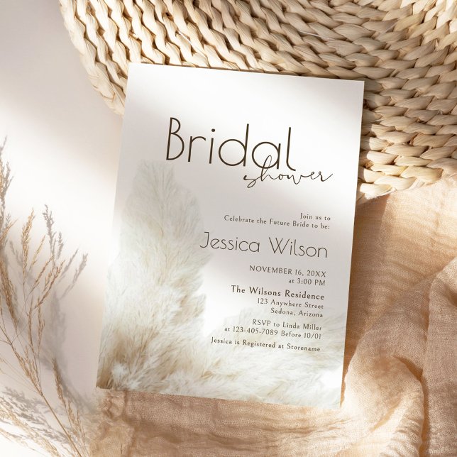 Boho Neutral Fluffy Pampas Grass Brautparty Einladung (Von Creator hochgeladen)