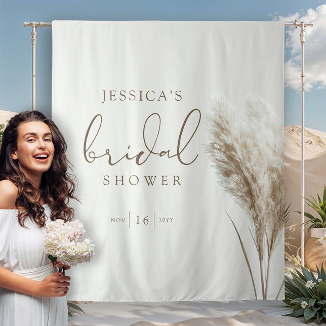 Boho Neutral Fluffy Pampas Grass Brautparty Wandteppich (Von Creator hochgeladen)