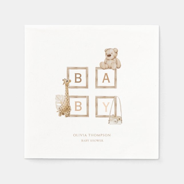 Boho Neutral-Holzblockbuchstaben Serviette (Vorderseite)