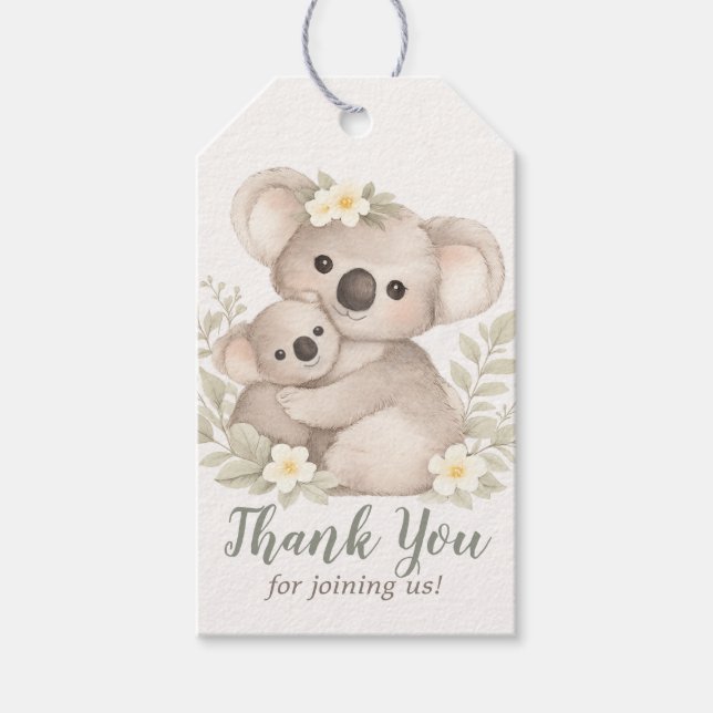 Boho Neutral Koala Baby Shower Geschenkanhänger (Vorderseite)