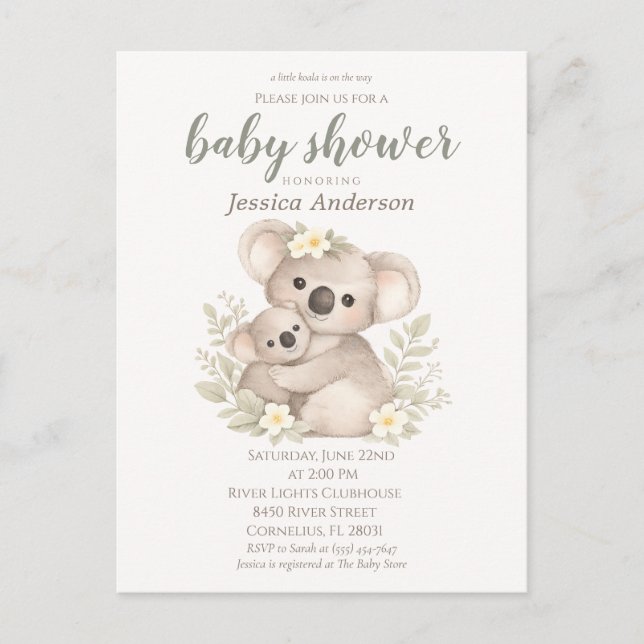 Boho Neutral Koala Baby Shower Postkarte (Vorderseite)