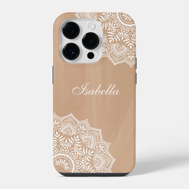 Boho Neutral Mandala Individuelle Name iPhone Hülle (Rückseite)