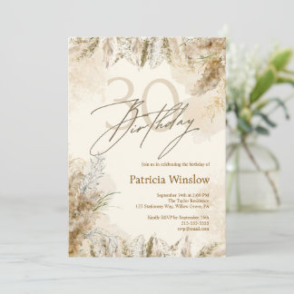 Boho Neutral Pampas 30. Geburtstag Einladung
