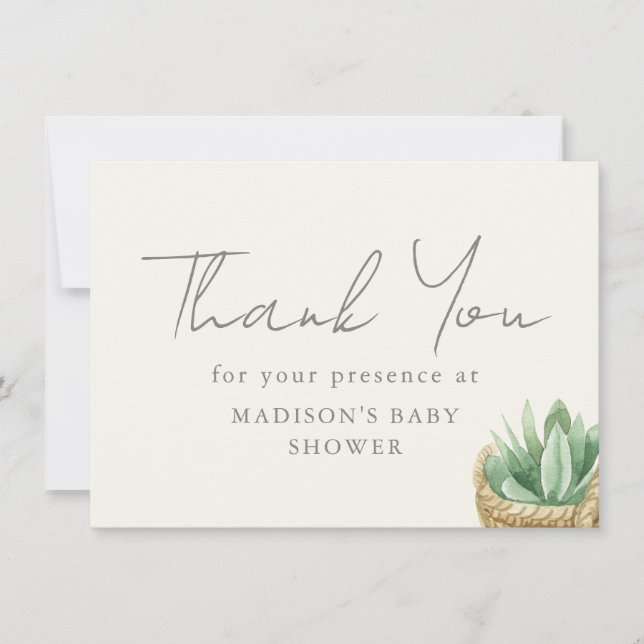Boho Neutral Plant Baby Shower Thank You Dankeskarte (Vorderseite)