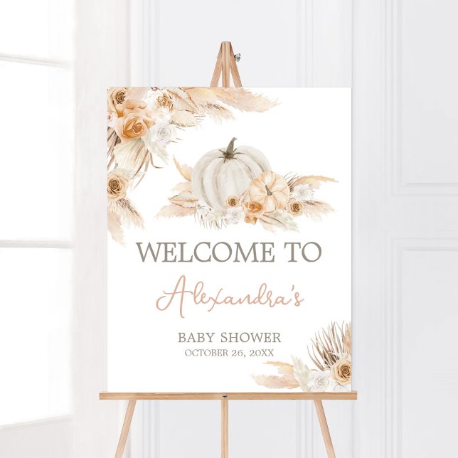 Boho Neutral Pumpkin Baby Dusche Willkommen Poster (Gender Neutral Little Pumpkin Baby Shower Welcome Sign)