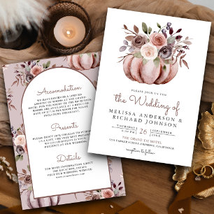 Boho Neutral Pumpkin Floral All in One Wedding Einladung