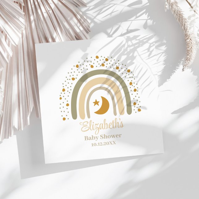 Boho Neutral Rainbow Baby Shower Serviette (Boho Neutral Rainbow Baby Shower Napkins on a sunny white table.)
