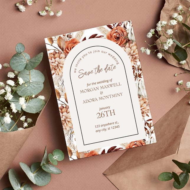 Boho Neutral Wasserfarbe Pampas Save the Date Kart Dankeskarte (Von Creator hochgeladen)