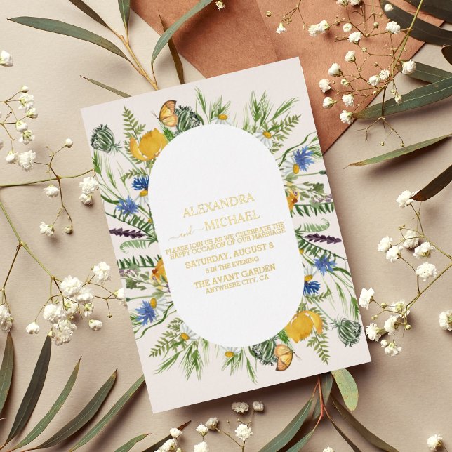 Boho Neutral Water Wildblume Wedding Foil I Folieneinladung (Von Creator hochgeladen)