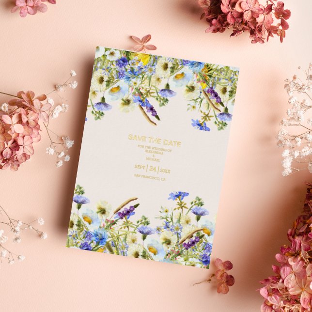 Boho Neutral Water Wildblume Wedding Foil I Folieneinladung (Von Creator hochgeladen)