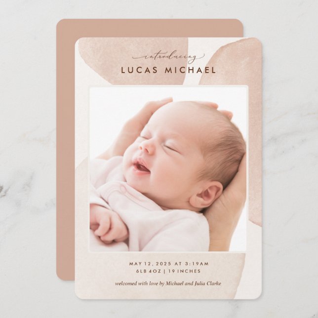 Boho Neutral Watercolor Ankündigung des eleganten  (Vorne/Hinten)