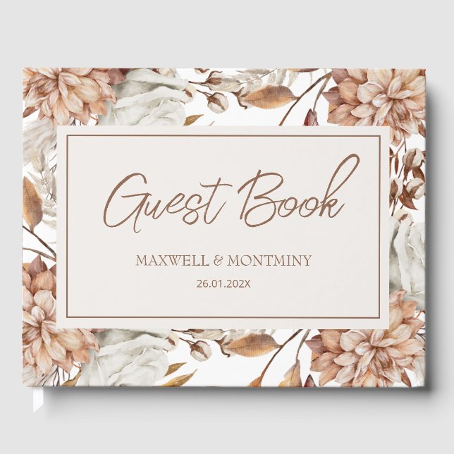 Boho Neutral Watercolor Pampas Wedding Gästebuch (Vorderseite)