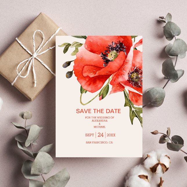Boho Neutral Watercolor-Poppies Hochzeit Save The Date (Von Creator hochgeladen)