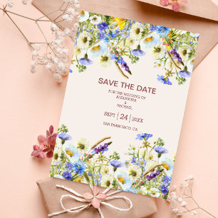 Boho Neutral Watercolor Wildblume Wedding Rett T Save The Date