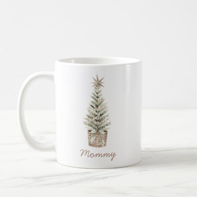 Boho-Neutral-Weihnachtsbaum-Mommy-Tasse Kaffeetasse (Links)