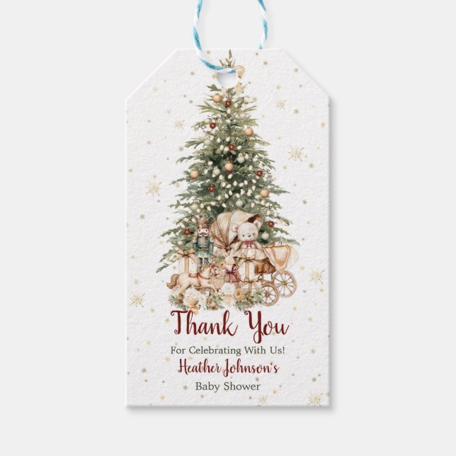 Boho Neutral Weihnachtsdusche Geschenkanhänger (Vorderseite)