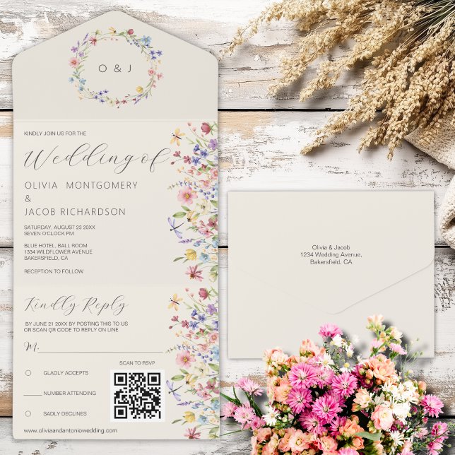 Boho Neutral Wildblume UAWG & QR Code Wedding All In One Einladung (Von Creator hochgeladen)