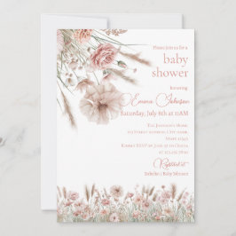 Boho Neutral Wildflower Baby Shower Invitation Einladung