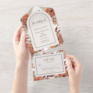 Boho-Neutrale-Aquarell-Pampas-Hochzeit All In One Einladung