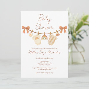 Boho neutrale Baby-Party im Zeichen der Wäschelein Einladung