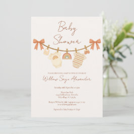 Boho neutrale Baby-Party im Zeichen der Wäschelein Einladung