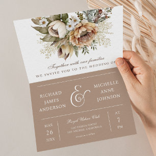 Boho neutrale erdige florale taupe QR-Code-Hochzei Einladung