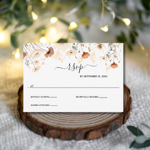 Boho neutrale Farben Beige Wildblumen Hochzeit RSVP Karte