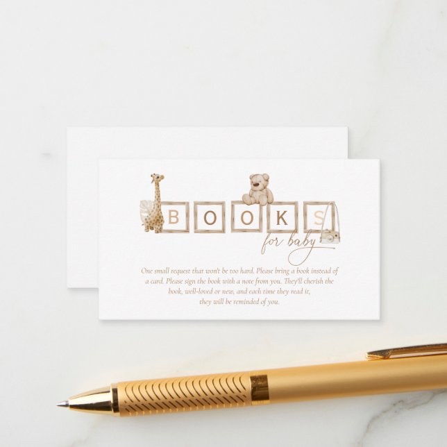 Boho neutrale Holzblockbuchstaben Bücher für Baby Begleitkarte (Vorderseite/Rückseite Beispiel)