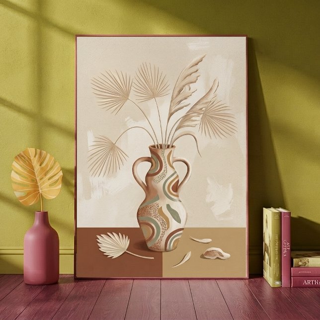 Boho-Neutrale Palmenblätter Gemusterte Vasen-Kunst Poster (Von Creator hochgeladen)
