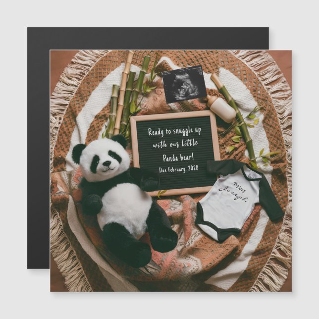 Boho-Neutrale Panda-Schwangerschaftsankündigung  Magnetkarte (Vorne/Hinten)