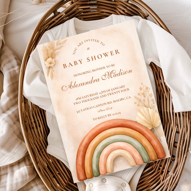 Boho-Neutrale Rainbow-Baby-Party Einladung (Von Creator hochgeladen)
