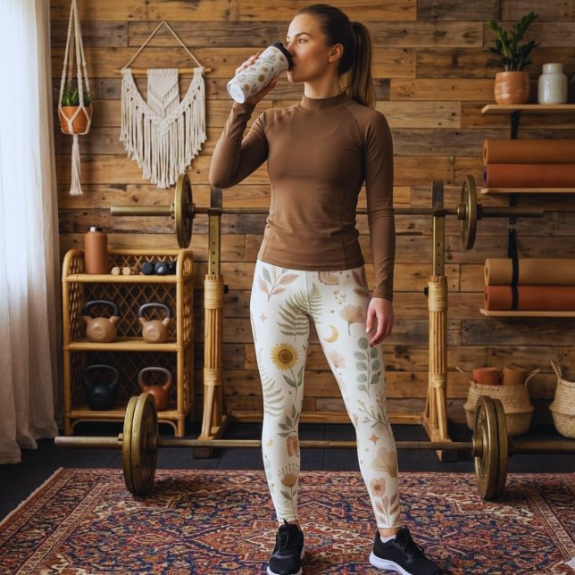 Boho neutrale Regenbogen-Leggings erdige botanisch Leggings (Boho Floral Sports Leggings | Botanical High Waisted Yoga Fitness Pants)