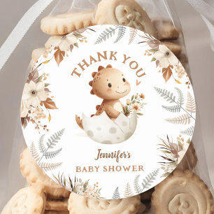Boho Neutrale Süße Dinosaurier-Baby-Party Runder Aufkleber