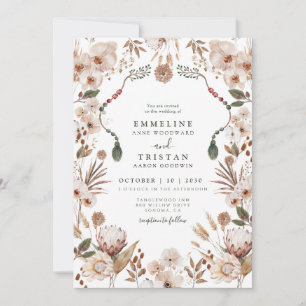 Boho-Neutrale-Wildblumen-Hochzeit Einladung