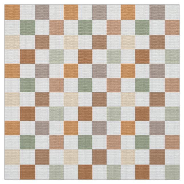Boho Neutrales Erdiger Schachbrettmuster Kariert Stoff (Muster)