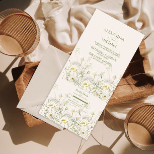 Boho Neutrales Weißes Aquarell Wildblumen Hochzeit All In One Einladung
