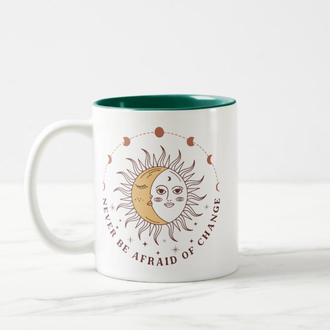 Boho “Never Be Afraid of Change”  Zweifarbige Tasse (Links)
