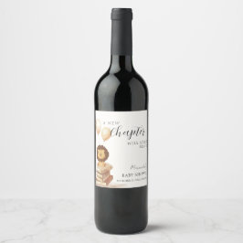 Boho New Chapter Wild Lion Balloon Baby Shower Weinetikett