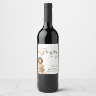 Boho New Chapter Wild Lion Balloon Baby Shower Weinetikett