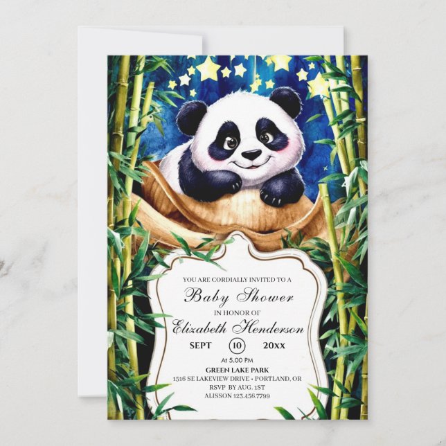 Boho Niedlich Baby Panda Baby Dusche Einladung (Vorderseite)