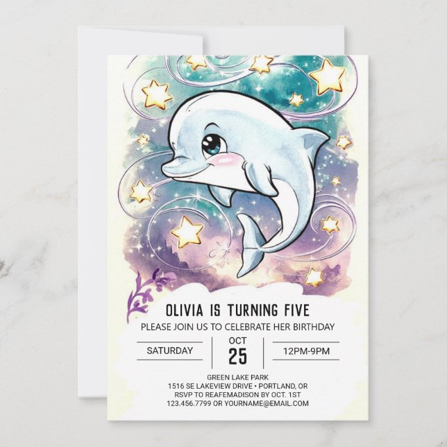 Boho Niedlich Kids'Dolphin Geburtstag Einladung (Vorderseite)