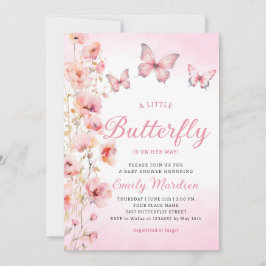 Boho Niedlich Pink Floral Butterfly Girl Babydusch Einladung