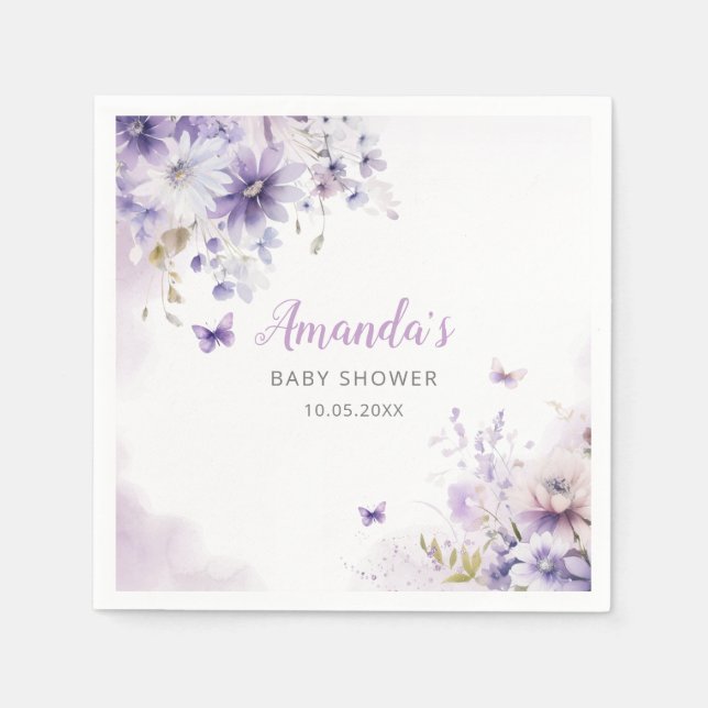 Boho Niedliche Lila Floral Butterfly Girl Babydusc Serviette (Vorderseite)